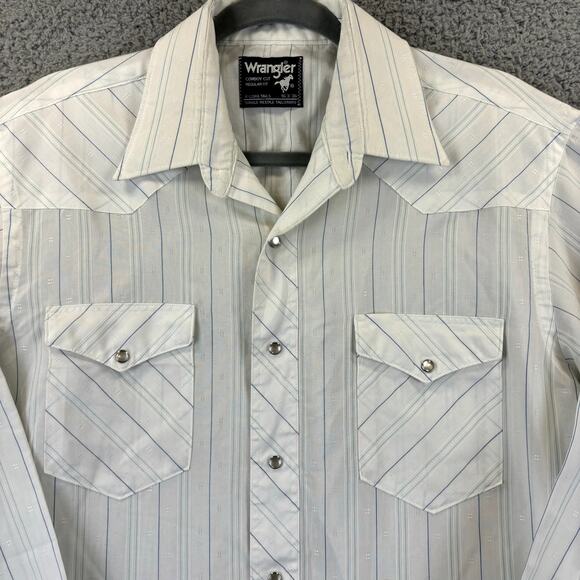 Vtg 90s Wrangler Shirt Mens 16 Pearl Snap Western Rancher Cowboy Cut X Long Tail - Picture 2 of 10